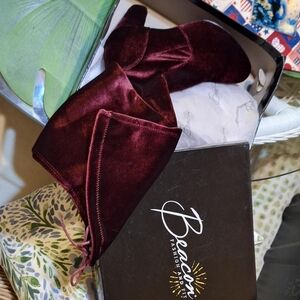 Beacon Deep Red Velvet Ankle Boots